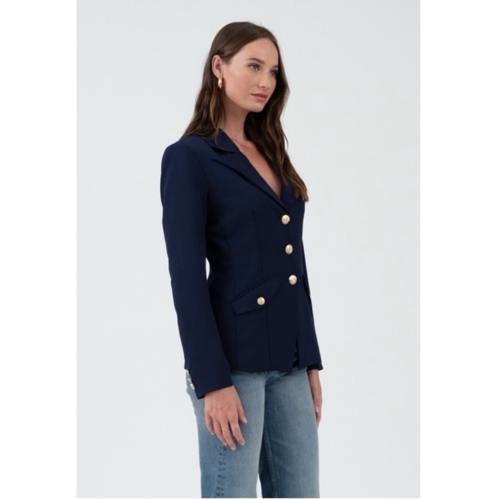 NWT Navy Blue Notched Lapel Tailored Blazer with Gold Buttons - Size Medium - Picture 5 of 10